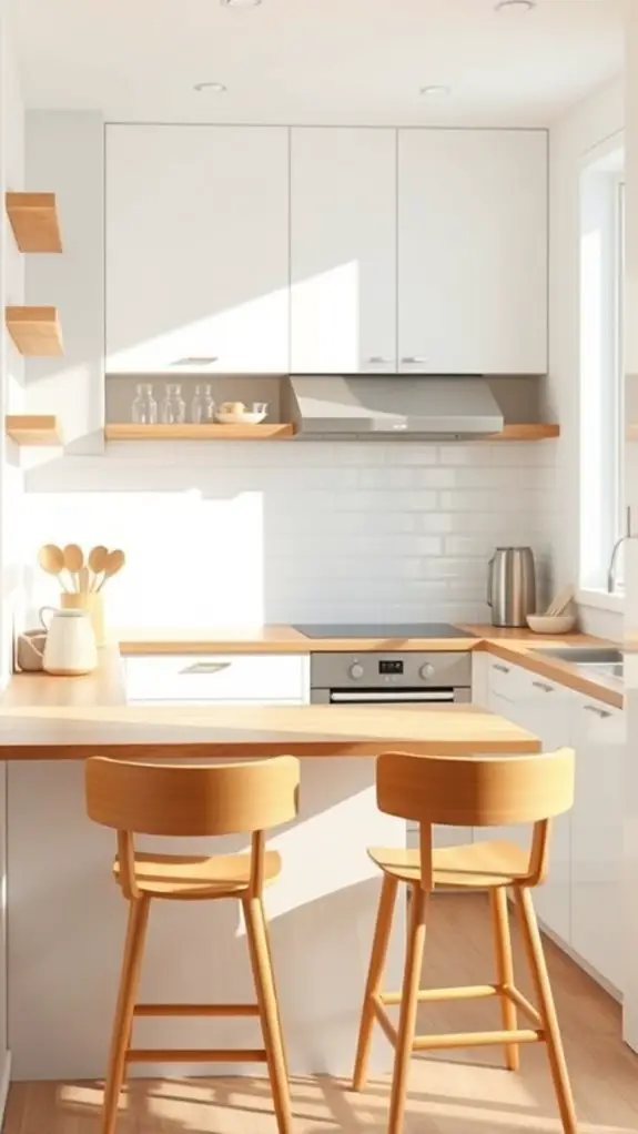 wood accents enhance white cabinets