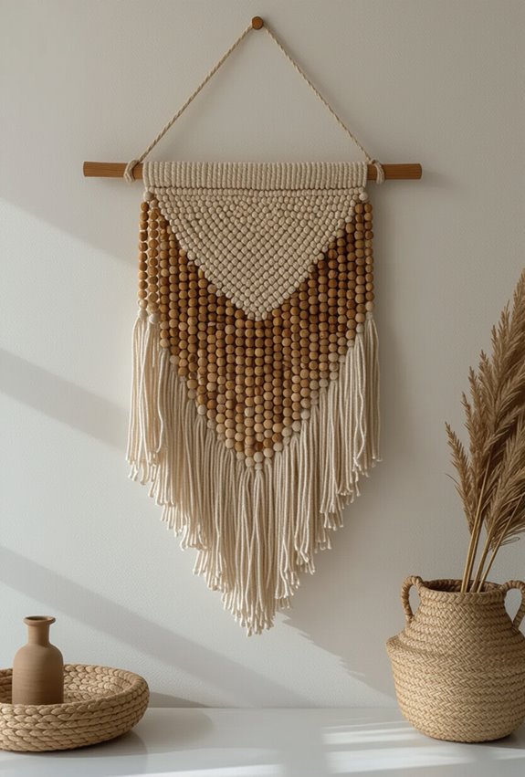 wooden beaded staggered cotton fringe