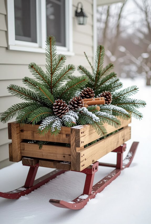 wooden sled evergreen planter