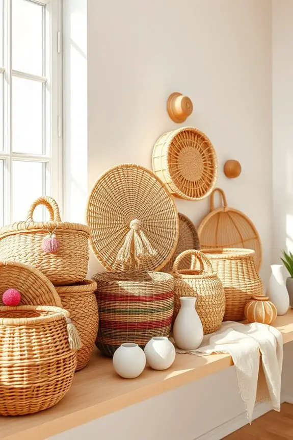 woven baskets enhance decor