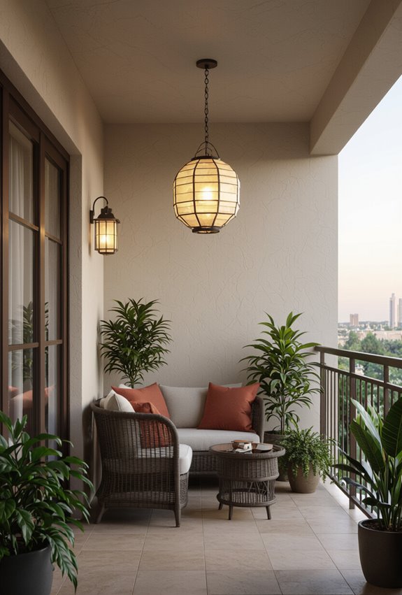 woven lanterns at varied heights
