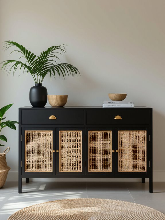 woven rattan black console