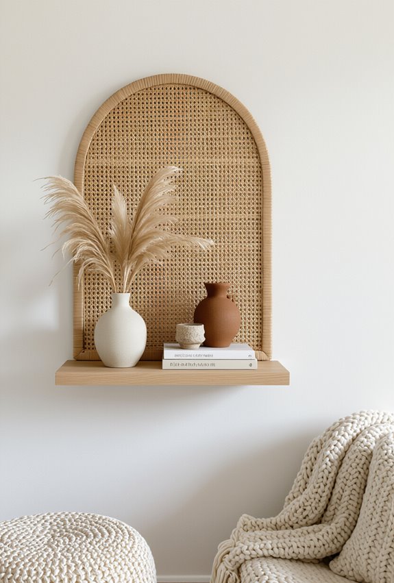 woven rattan leather shelf display